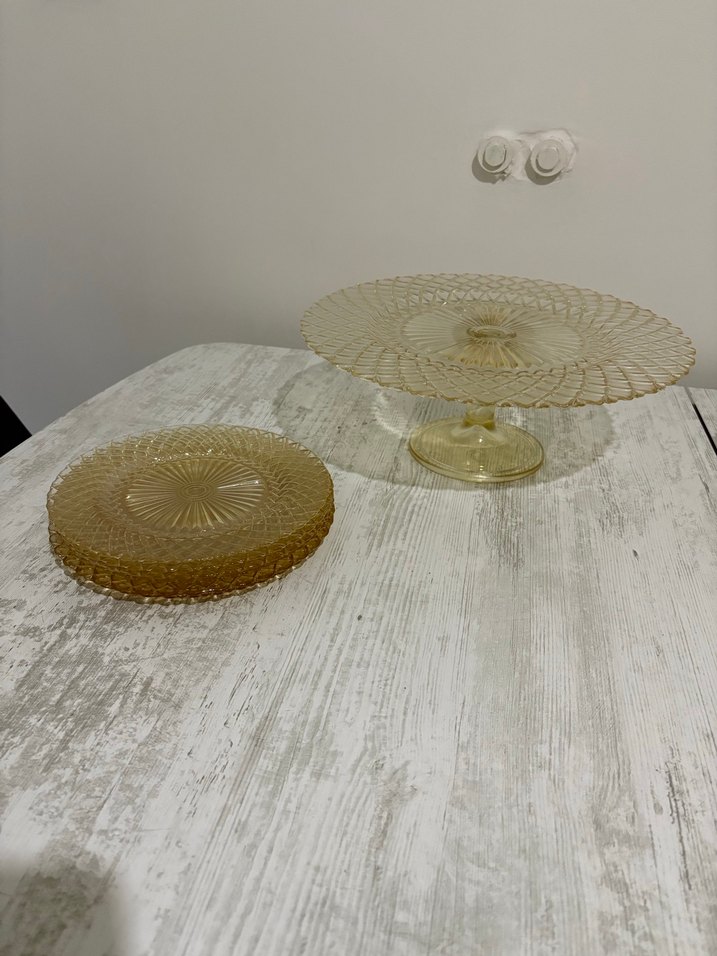 Bal rengi Vintage Ayaklı Servis Tabağı - Görsel 5