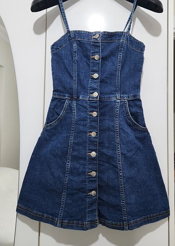 Kadın Lacivert Denim Kısa Salopet - Görsel 4