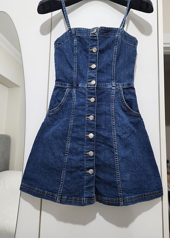 Kadın Lacivert Denim Kısa Salopet - Görsel 5