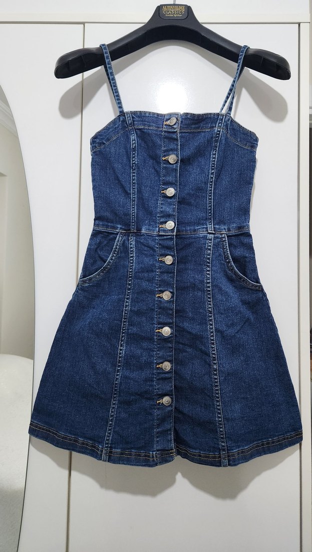 Kadın Lacivert Denim Kısa Salopet - Görsel 4