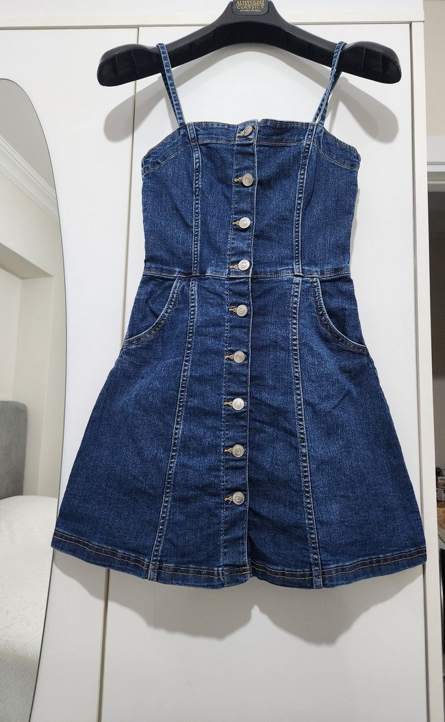 Kadın Lacivert Denim Kısa Salopet - Görsel 5