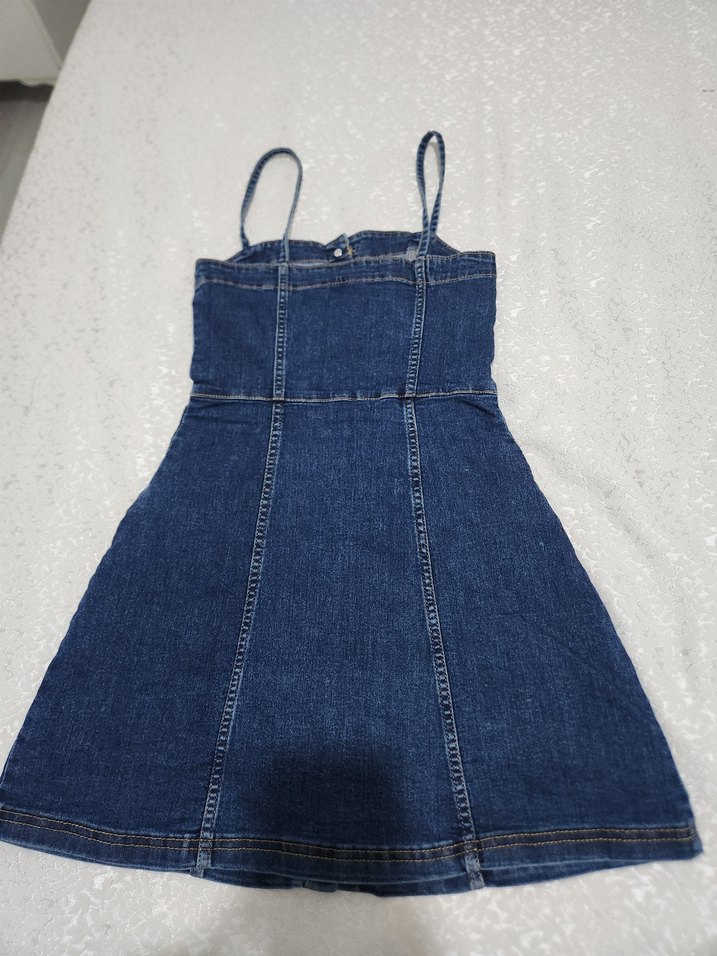 Kadın Lacivert Denim Kısa Salopet - Görsel 3