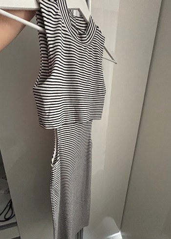 s Beden Çizgili Gri Midi Triko Elbise