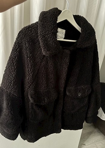 Kahverengi Peluş Kadın Kısa Mont
