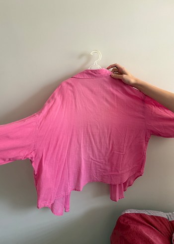 Bershka Pembe Keten Düğmeli Salaş Kadın Gömlek