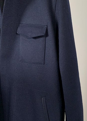 Massimo Dutti Erkek Lacivert Pamuklu Midi Ceket - Görsel 2