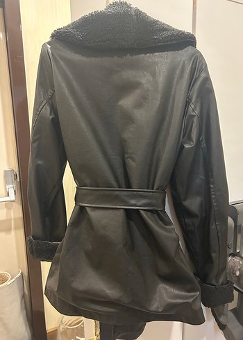 Kemerli Siyah Deri Kadın Ceket - Görsel 3