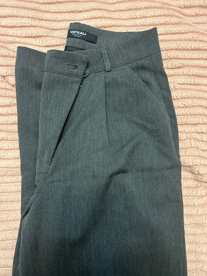 Gri Pilili Kadın Kumaş Pantolon - Görsel 2