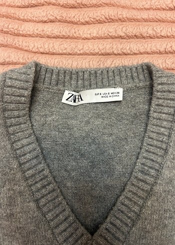 Gri V Yaka Örgü Kadın Süveter - Görsel 2