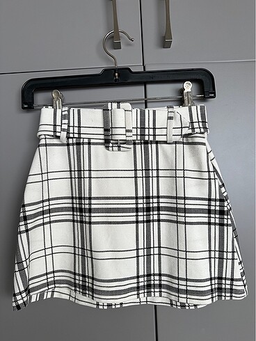 Zara Ekru Ekose Mini Etek