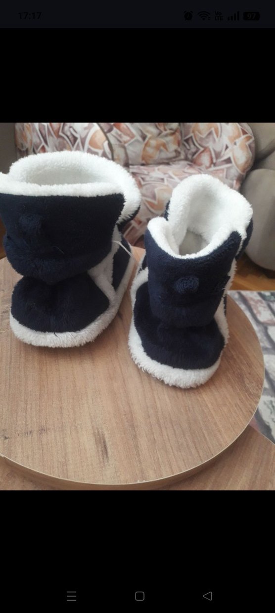 Koyu Mavi Kürklü Sıcak Ev Terliği - Görsel 3