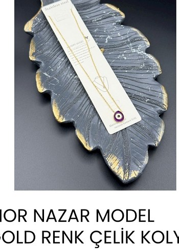 Uzun Zincir Detaylı Gold Nazar Kolye