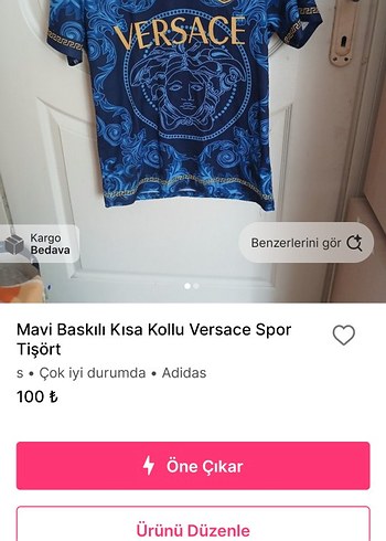 Mavi Baskılı Kısa Kollu Versace Spor Tişört