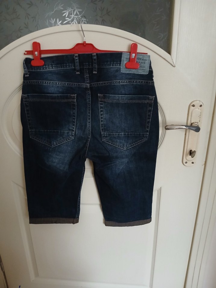 Erkek Koyu Mavi Kemerli Mini Kot Şort - Görsel 2