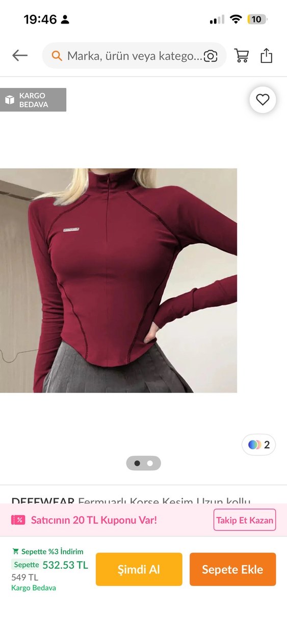 Bordo Yüksek Yaka Uzun Kollu Kadın Üst - Görsel 2