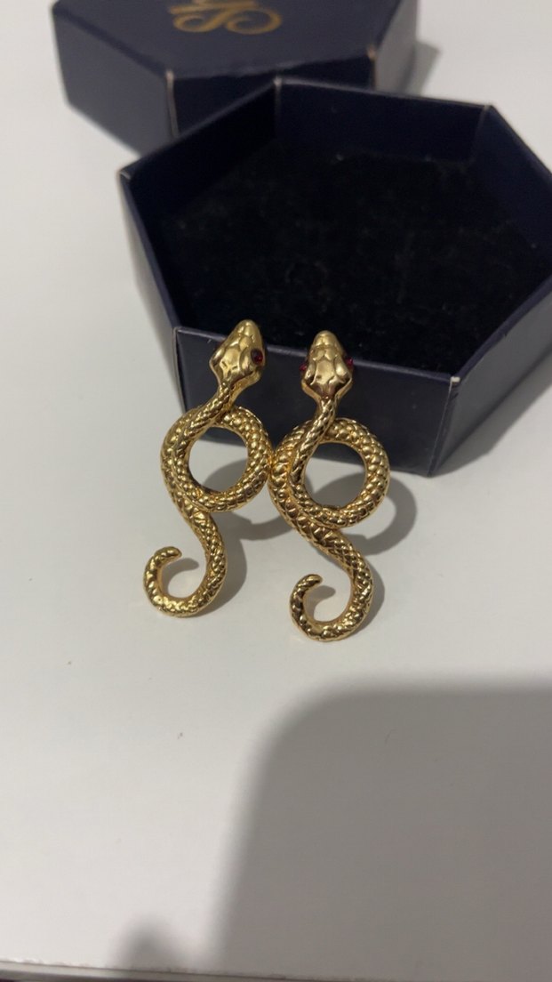 Altın Renk Yılan Figürlü Küpeler - Görsel 4