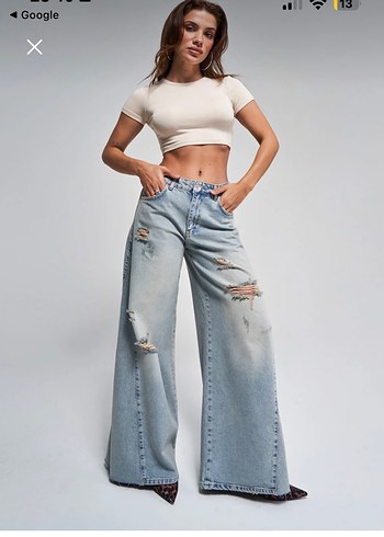 İts basic yırtık baggy palazzo fit jean - Görsel 2