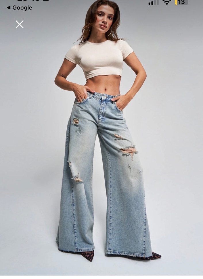 İts basic yırtık baggy palazzo fit jean - Görsel 2