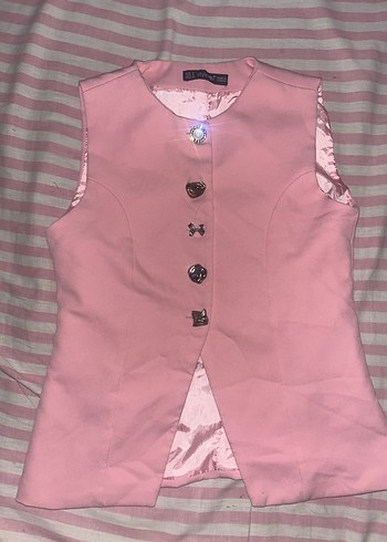 Düğmeli Pembe Kadın Yelek - Görsel 4