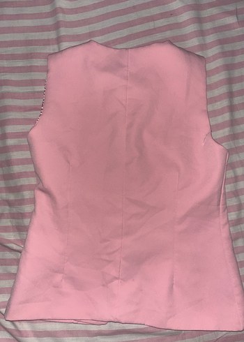 Düğmeli Pembe Kadın Yelek - Görsel 2