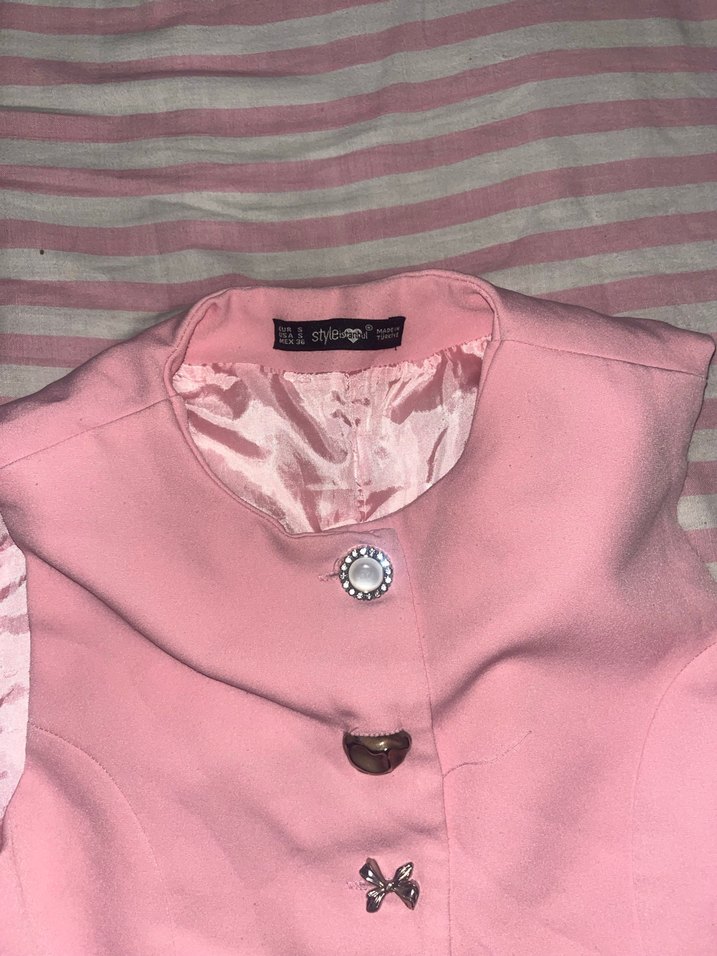 Düğmeli Pembe Kadın Yelek - Görsel 3