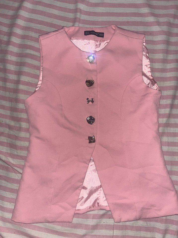 Düğmeli Pembe Kadın Yelek - Görsel 4