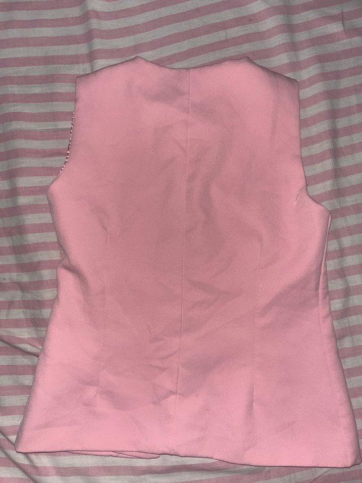 Düğmeli Pembe Kadın Yelek - Görsel 2