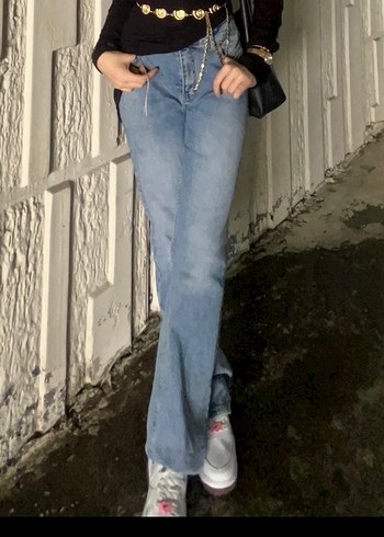 Gri Kadın Bol Kesim Midi Denim Pantolon - Görsel 9