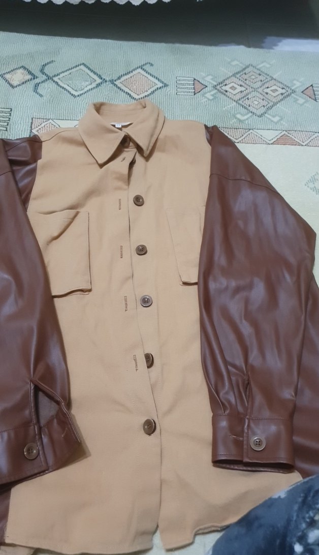 Bej Düğmeli Kadın Deri Gömlek Ceket - Görsel 2