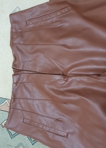 Düğmeli Kahverengi İçi Süet Kadın Deri Pantolon - Görsel 2