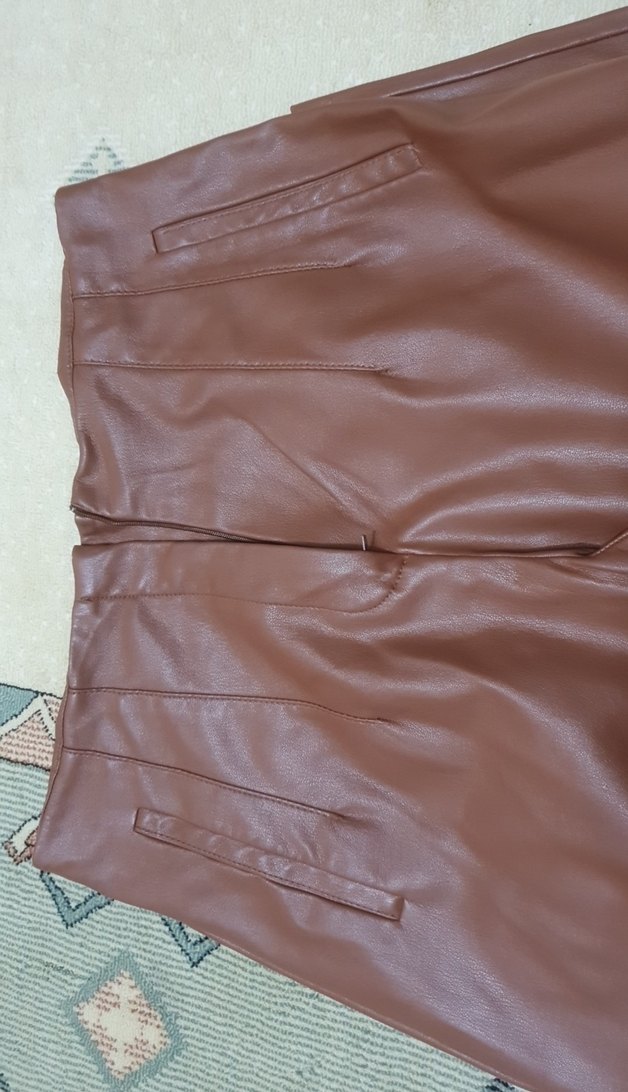 Düğmeli Kahverengi İçi Süet Kadın Deri Pantolon - Görsel 2