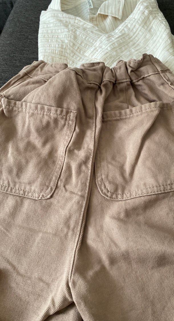 Düğmeli Bej Keten Kadın Pantolon - Görsel 2