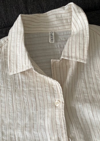 Bej Keten Düğmeli Kadın Gömlek - Görsel 4