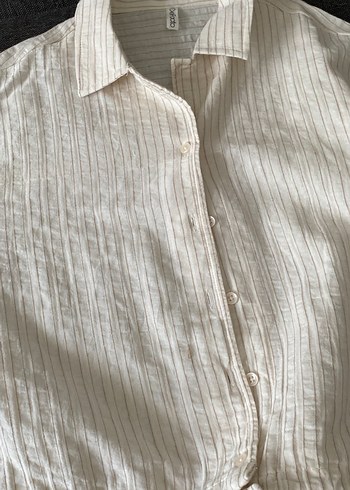 Bej Keten Düğmeli Kadın Gömlek - Görsel 3