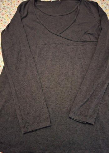 Gri V Yaka Hamile Uzun Kollu Tişört - Görsel 2