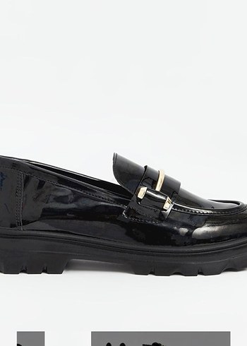 Siyah Parlak Yılan Desenli Tokalı Kadın Loafer - Görsel 3