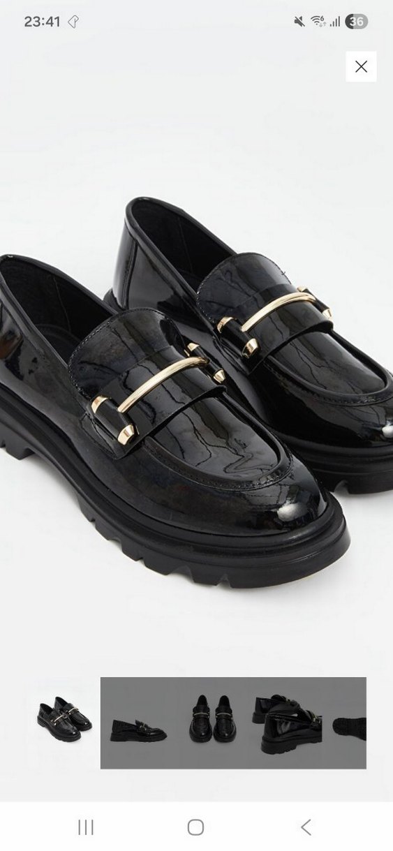 Siyah Parlak Yılan Desenli Tokalı Kadın Loafer - Görsel 2