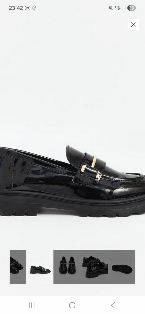 Siyah Parlak Yılan Desenli Tokalı Kadın Loafer - Görsel 3