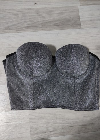 Gri Straplez Düğmeli Gotik Büstiyer