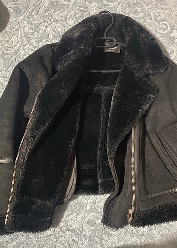 Siyah Kürklü Deri Biker Ceket - Görsel 2