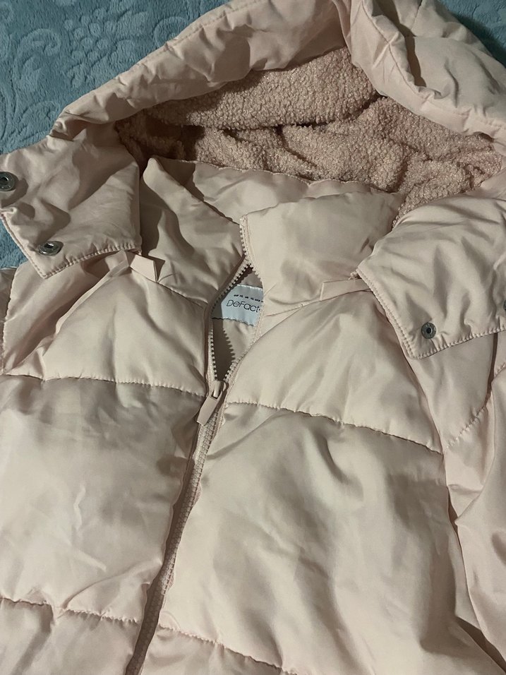 Toz pembe Kadın Midi Kışlık Mont Yüksek Yakalı - Görsel 3