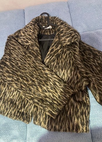 Kahverengi Zebra Desenli Midi Kadın Suni Kürk - Görsel 2