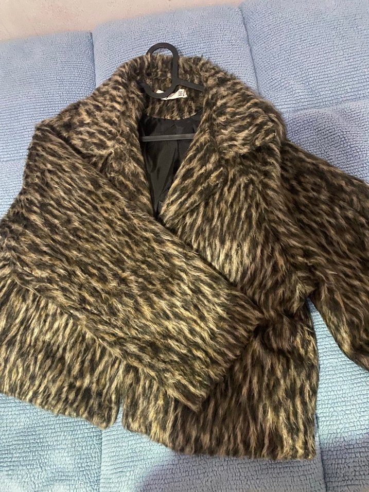 Kahverengi Zebra Desenli Midi Kadın Suni Kürk - Görsel 2