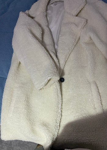 Düğmeli Beyaz Midi Kadın Kaban - Görsel 2