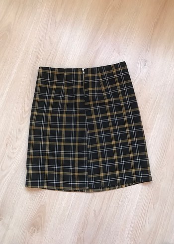 Sarı Ekose Pilili Mini Etek