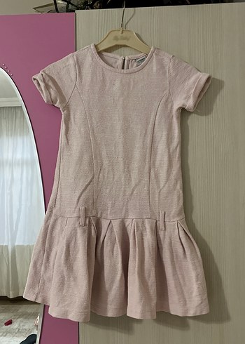 Pembe Keten Kız Çocuk Kısa Kollu Elbise - Görsel 5