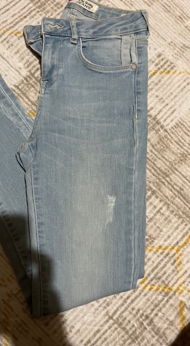 Kadın Mavi Bağcıklı Skinny Denim Jean - Görsel 4