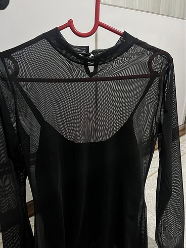 SIYAH TRANSPARAN ELBISE - Görsel 6