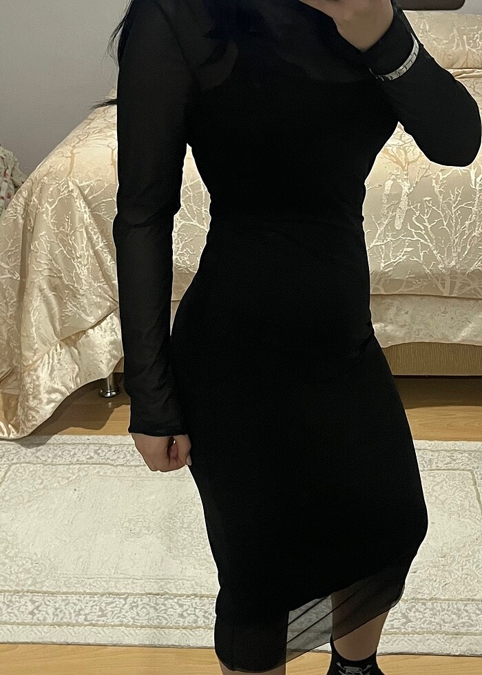 SIYAH TRANSPARAN ELBISE - Görsel 2