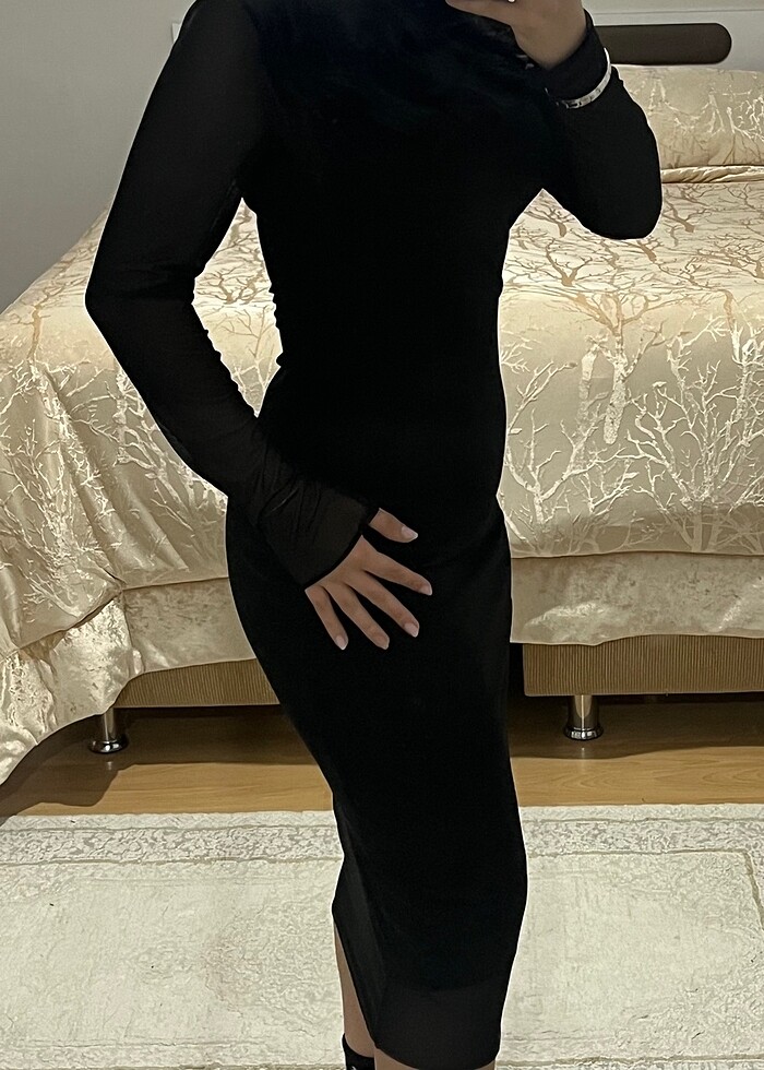 SIYAH TRANSPARAN ELBISE - Görsel 3